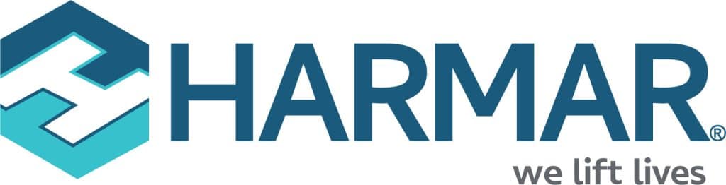 HARMAR logo with a geometric cube icon and tagline "we lift lives."